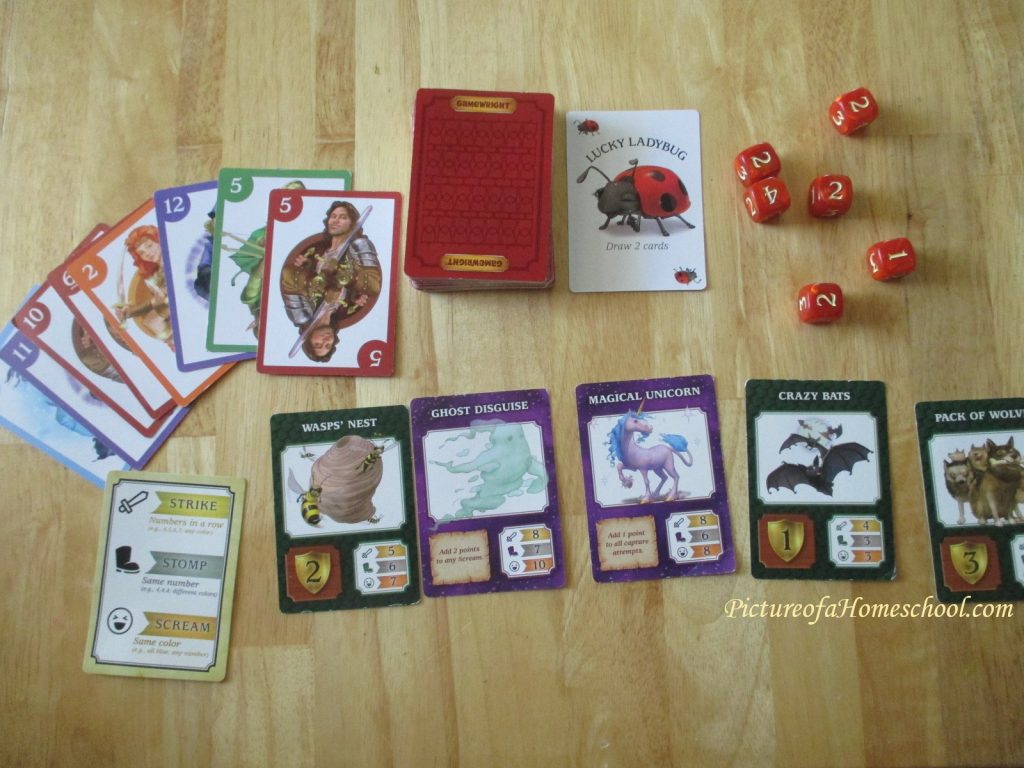 dragonwood card and dice game with dragons and mythical creatures