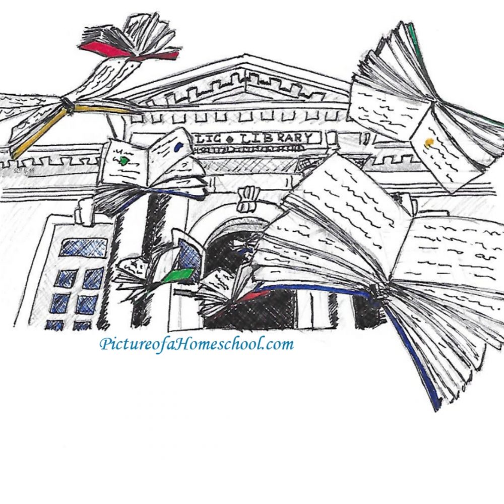 library flying books escaping